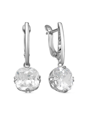 Серьги серебро 925 пробы, покрытие - родирование, вставка - фианит (недрагоценный камень)