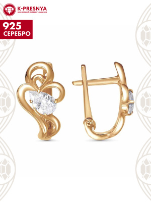 Серьги серебро 925 пробы, покрытие - золочение, вставка - фианит (недрагоценный камень)