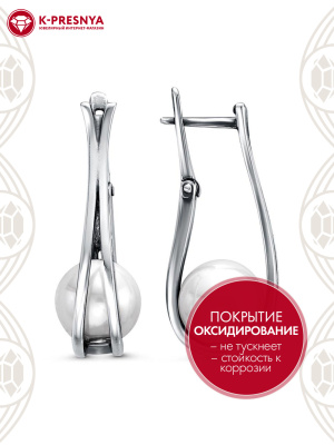 Серьги серебро 925 пробы, покрытие - оксидирование, вставка - имитация жемчуга