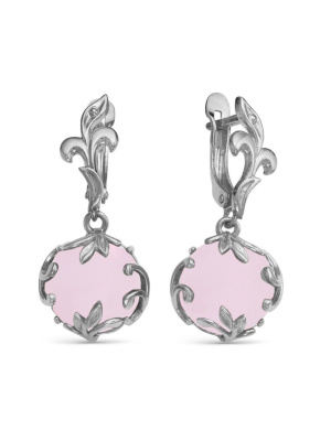 Серьги бижутерия, покрытие - серебрение с оксидированием, вставка - искусственный кварц розовый