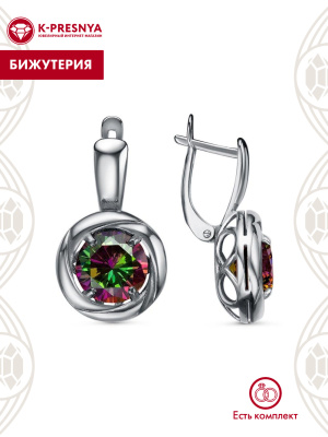 Серьги бижутерия, покрытие - серебрение с оксидированием, вставка - фианит (недрагоценный камень)