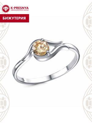 Кольцо бижутерия, покрытие - платинирование, вставка - фианит (недрагоценный камень)