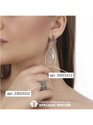 Серьги серебро 925 пробы, покрытие - оксидирование, без вставок
