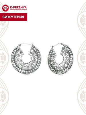 Серьги бижутерия, покрытие - серебрение с оксидированием, без вставок