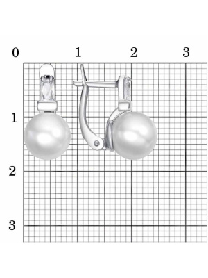 Серьги серебро 925 пробы, покрытие - родирование, вставка - имитация жемчуга, фианит (недрагоценный камень)