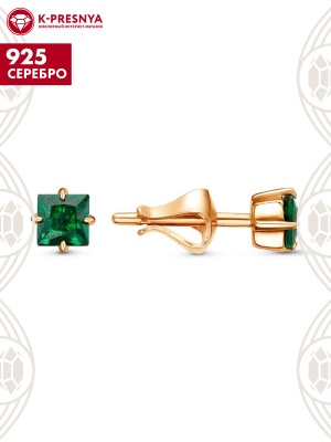 Серьги серебро 925 пробы, покрытие - золочение, вставка - искусственная шпинель
