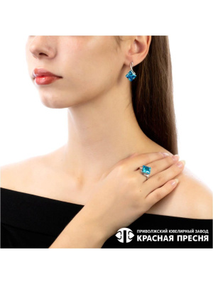 Серьги серебро 925 пробы, покрытие - родирование, вставка - фианит (недрагоценный камень)