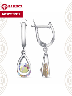 Серьги бижутерия, покрытие - платинирование, вставка - фианит (недрагоценный камень)