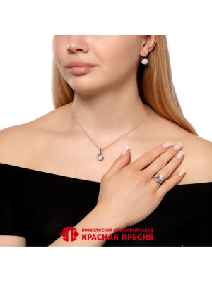 Серьги серебро 925 пробы, покрытие - оксидирование, вставка - имитация жемчуга