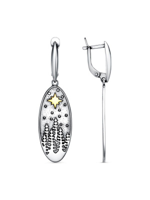 Серьги бижутерия, покрытие - серебрение с оксидированием, выборочное золочение, без вставок