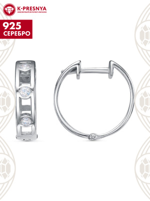 Серьги серебро 925 пробы, покрытие - родирование, вставка - фианит (недрагоценный камень)