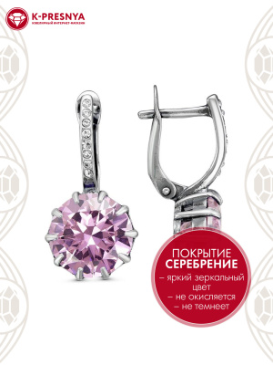 Серьги бижутерия, покрытие - серебрение с оксидированием, вставка - стекло ювелирное preciosa, фианит (недрагоценный камень)