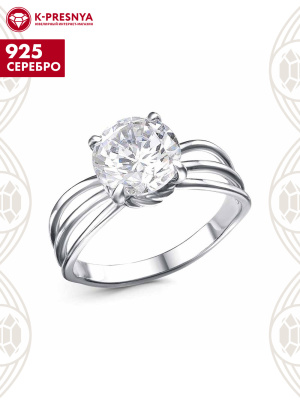Кольцо серебро 925 пробы, покрытие - платинирование, вставка - фианит (недрагоценный камень)
