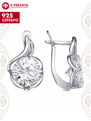 Серьги серебро 925 пробы, покрытие - родирование, вставка - фианит (недрагоценный камень)