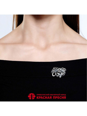 Брошь серебро 925 пробы, покрытие - оксидирование, вставка - фианит (недрагоценный камень)