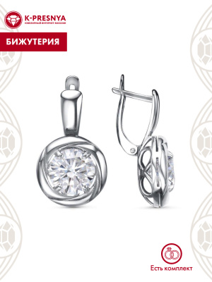 Серьги бижутерия, покрытие - серебрение с оксидированием, вставка - фианит (недрагоценный камень)