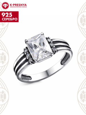 Кольцо серебро 925 пробы, покрытие - оксидирование, вставка - фианит (недрагоценный камень)