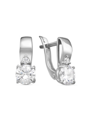 Серьги серебро 925 пробы, покрытие - родирование, вставка - фианит (недрагоценный камень)