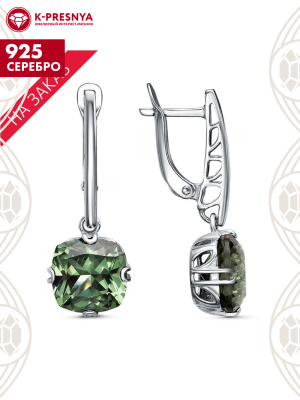 Серьги серебро 925 пробы, покрытие - родирование, вставка - фианит (недрагоценный камень)