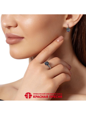 Серьги серебро 925 пробы, покрытие - платинирование, вставка - фианит (недрагоценный камень)