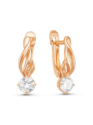 Серьги бижутерия, покрытие - золочение, вставка - фианит (недрагоценный камень)