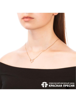 Колье серебро 925 пробы, покрытие - золочение, вставка - фианит (недрагоценный камень)