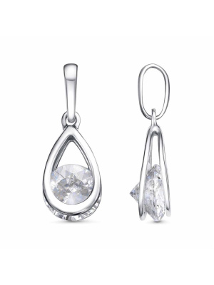 Подвеска бижутерия, покрытие - платинирование, вставка - фианит (недрагоценный камень)