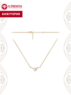 Колье бижутерия, покрытие - золочение, вставка - культивированный жемчуг, фианит (недрагоценный камень), стекло ювелирное