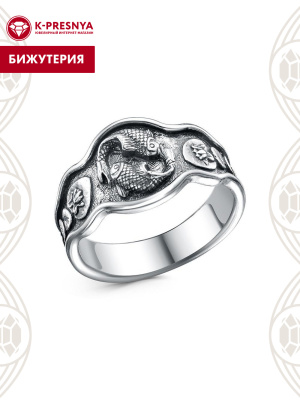 Кольцо бижутерия, покрытие - серебрение с оксидированием, без вставок