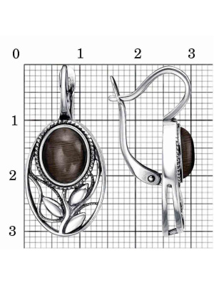 Серьги серебро 925 пробы, покрытие - оксидирование, вставка - искусственный кошачий глаз