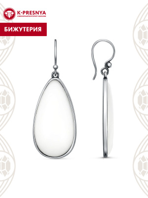 Серьги бижутерия, покрытие - серебрение с оксидированием, вставка - искусственный агат белый