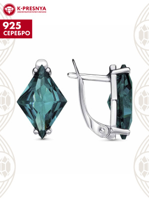 Серьги серебро 925 пробы, покрытие - платинирование, вставка - ситалл собственной огранки