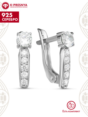 Серьги серебро 925 пробы, покрытие - родирование, вставка - фианит (недрагоценный камень)