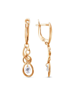 Серьги бижутерия, покрытие - золочение, вставка - фианит (недрагоценный камень)