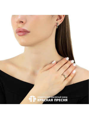 Серьги серебро 925 пробы, покрытие - золочение, вставка - искусственная шпинель