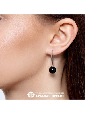 Серьги серебро 925 пробы, покрытие - родирование, вставка - имитация жемчуга