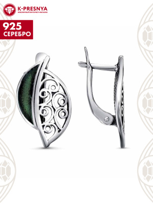 Серьги серебро 925 пробы, покрытие - оксидирование, отделка - эмаль, без вставок