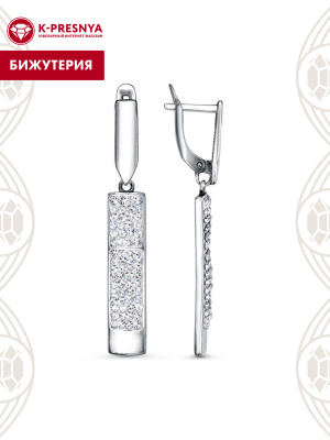 Серьги бижутерия, покрытие - серебрение с оксидированием, вставка - стекло ювелирное preciosa