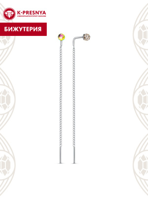 Серьги бижутерия, покрытие - платинирование, вставка - стекло ювелирное preciosa
