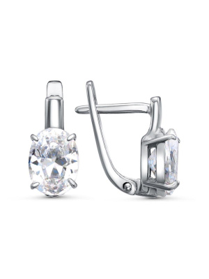 Серьги бижутерия, покрытие - платинирование, вставка - фианит (недрагоценный камень)