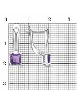 Серьги серебро 925 пробы, покрытие - родирование, вставка - аметист (полудрагоценный камень)