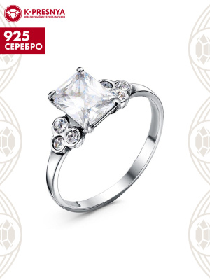 Кольцо серебро 925 пробы, покрытие - платинирование, вставка - фианит (недрагоценный камень)