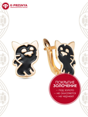 Серьги бижутерия, покрытие - золочение, отделка - эмаль, без вставок
