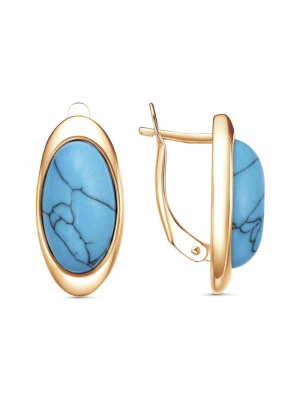 Серьги бижутерия, покрытие - золочение, вставка - искусственная бирюза