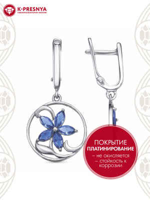 Серьги серебро 925 пробы, покрытие - платинирование, вставка - искусственная шпинель