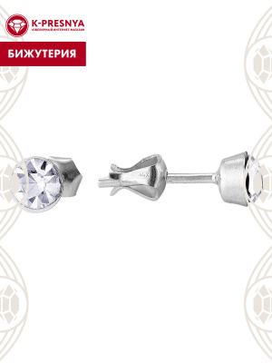 Серьги бижутерия, покрытие - серебрение, вставка - стекло ювелирное preciosa