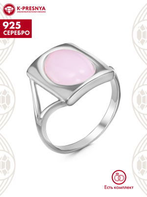 Кольцо серебро 925 пробы, покрытие - родирование, вставка - искусственный кварц розовый