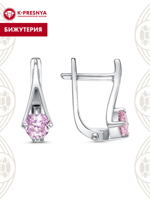 Серьги бижутерия, покрытие - платинирование, вставка - фианит (недрагоценный камень)