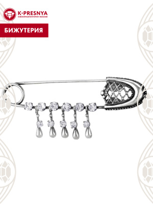 Брошь бижутерия, покрытие - серебрение с оксидированием, вставка - стекло ювелирное preciosa