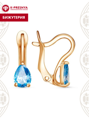 Серьги бижутерия, покрытие - золочение, вставка - фианит (недрагоценный камень)